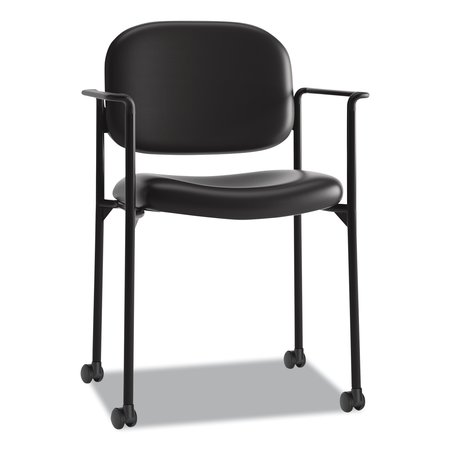 Hon Basyx Black Stacking Guest Chair, 21" L 32-3/4" H, Fixed, Leather Seat, Scatter Series HVL616.SB11